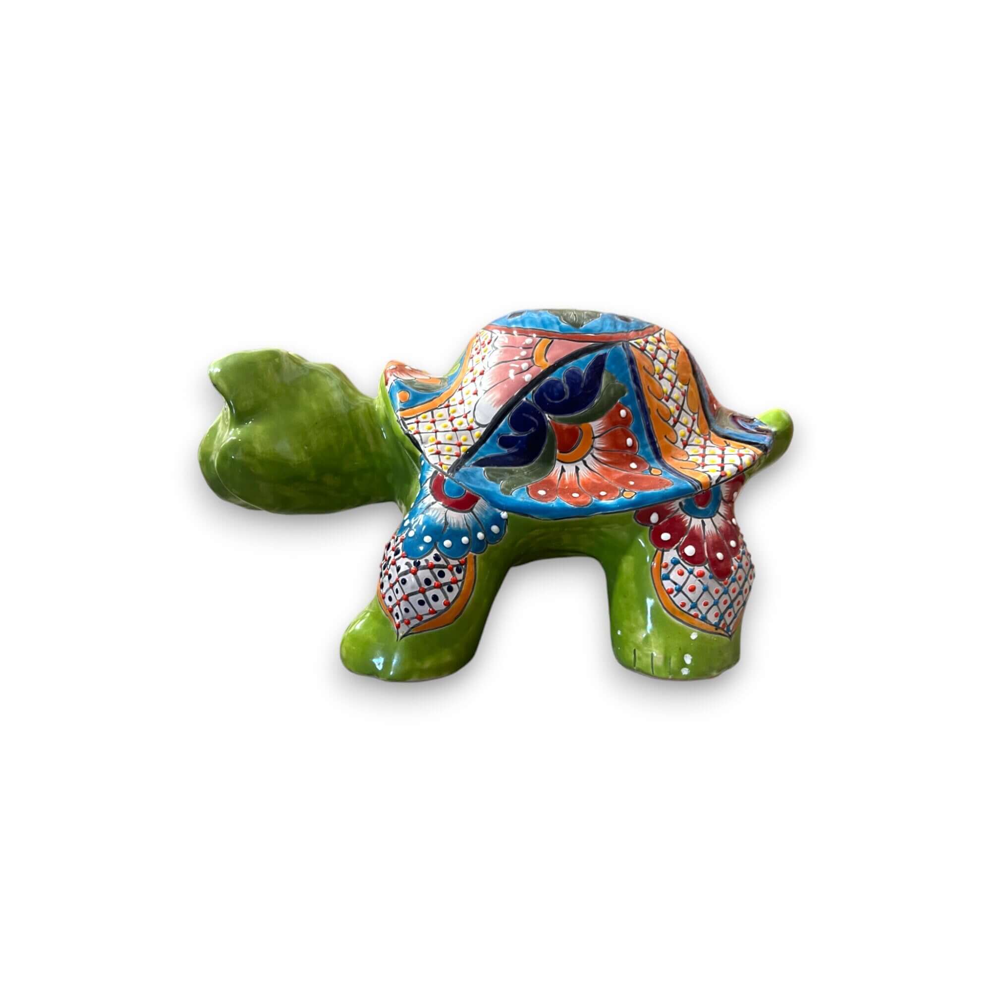 Estatua de tortuga de Talavera | Tortuga de cerámica mexicana pintada a mano