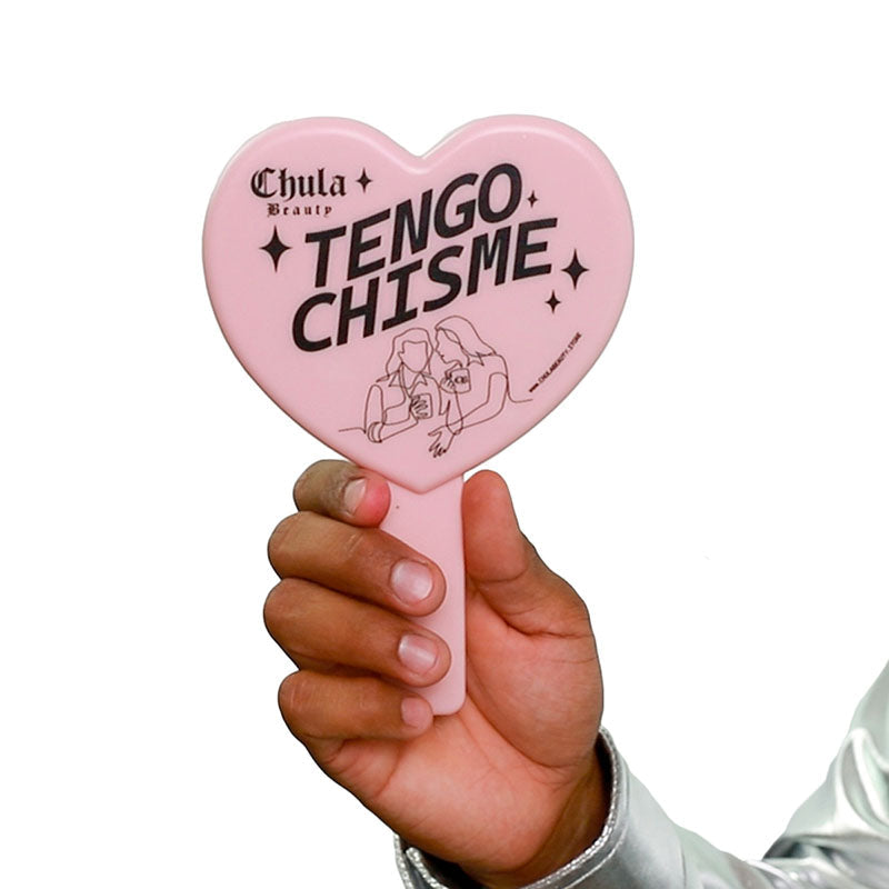 'Tengo Chisme' - Pink Heart Shaped Makeup Hand Mirror Travel Friendly (LIMITED EDITION)