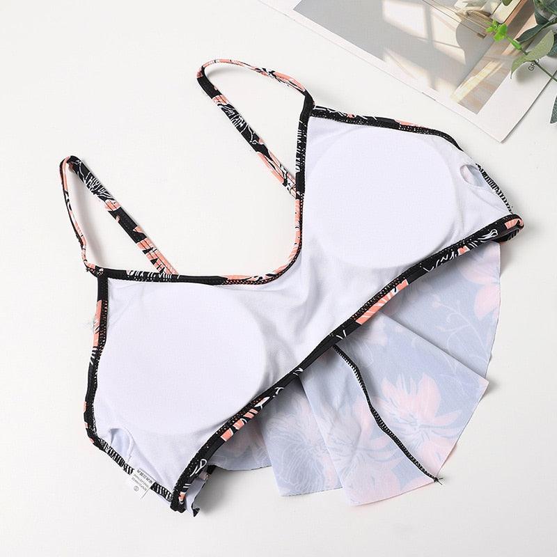 Tropical Bikini Bottom Padded Ruffled Top Push Up Bikini Swimsuit For Women Underwire Bikini Top Ruffle Padded Two Piece Bathing Suits Teen Girls Two Piece Swimsuit Women Cross Back Bathing Suit Swimwear