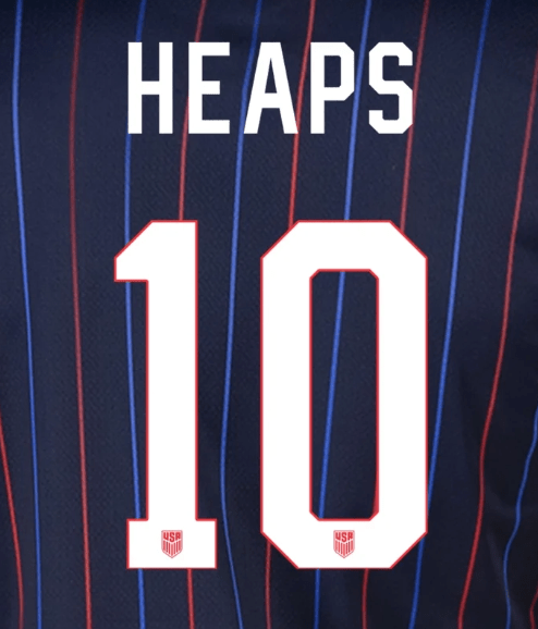 USWNT 2025 Away G. HEAPS #10 Jersey Name Set 8"