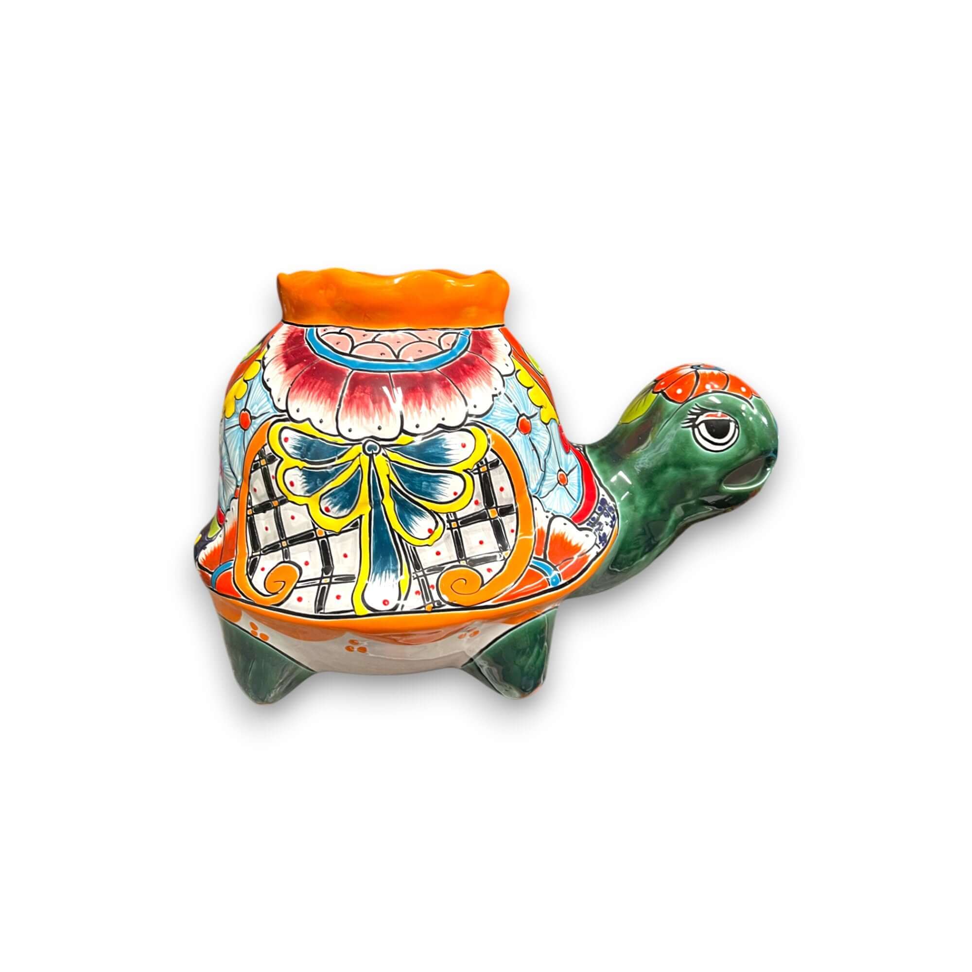 Maceta Vibrante de Tortuga Talavera | Cerámica Mexicana Colorida Pintada a Mano (Mediana)