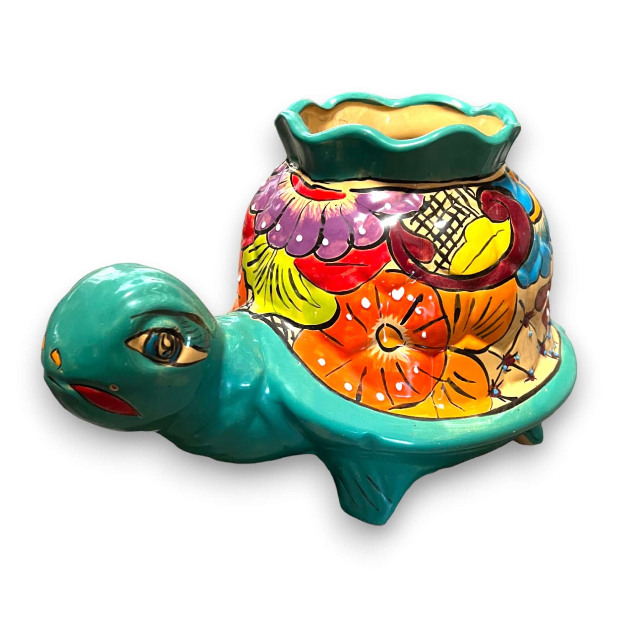 Maceta Vibrante de Tortuga Talavera | Cerámica Mexicana Colorida Pintada a Mano (Mediana)