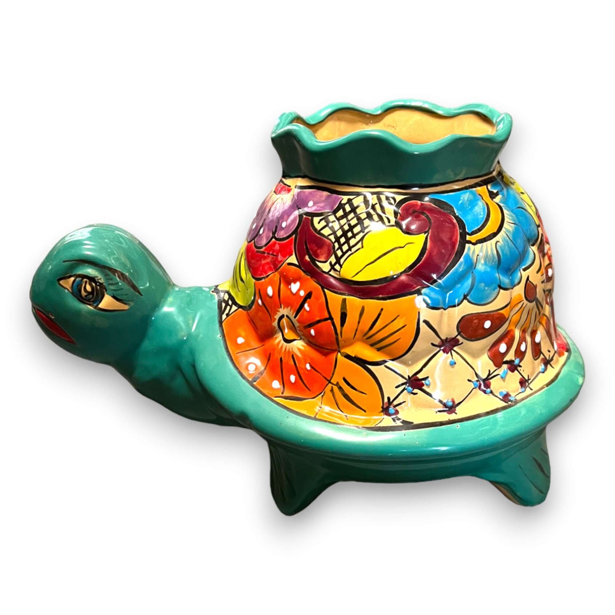 Maceta Vibrante de Tortuga Talavera | Cerámica Mexicana Colorida Pintada a Mano (Mediana)