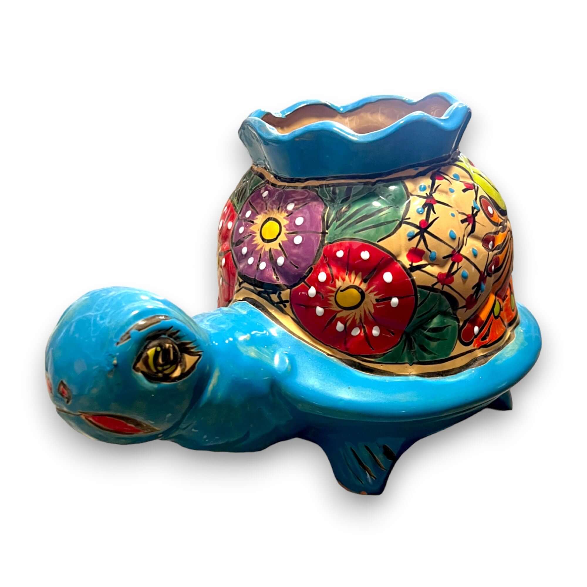 Maceta Vibrante de Tortuga Talavera | Cerámica Mexicana Colorida Pintada a Mano (Mediana)