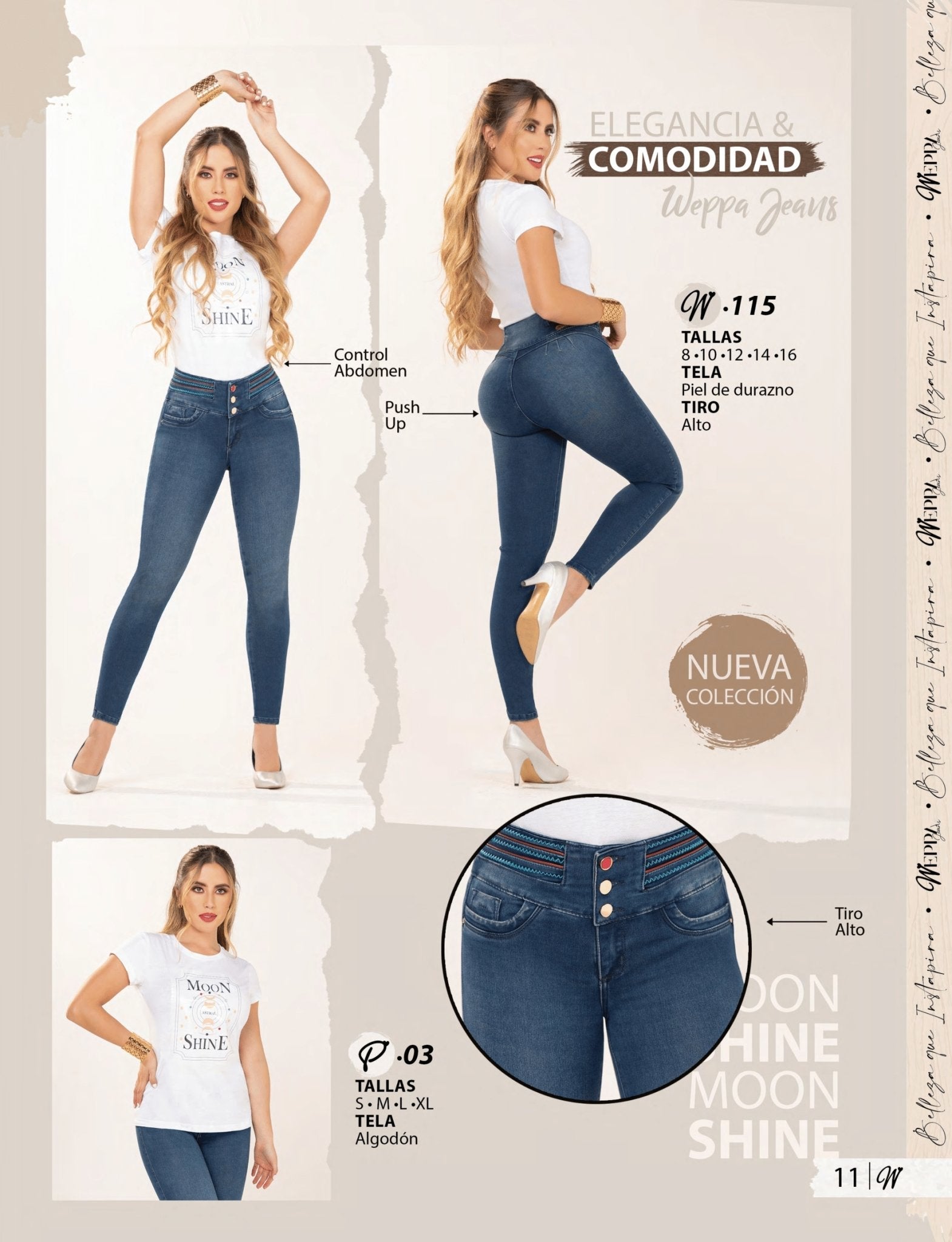 W-115 Jeans colombianos 100% auténticos que levantan los glúteos