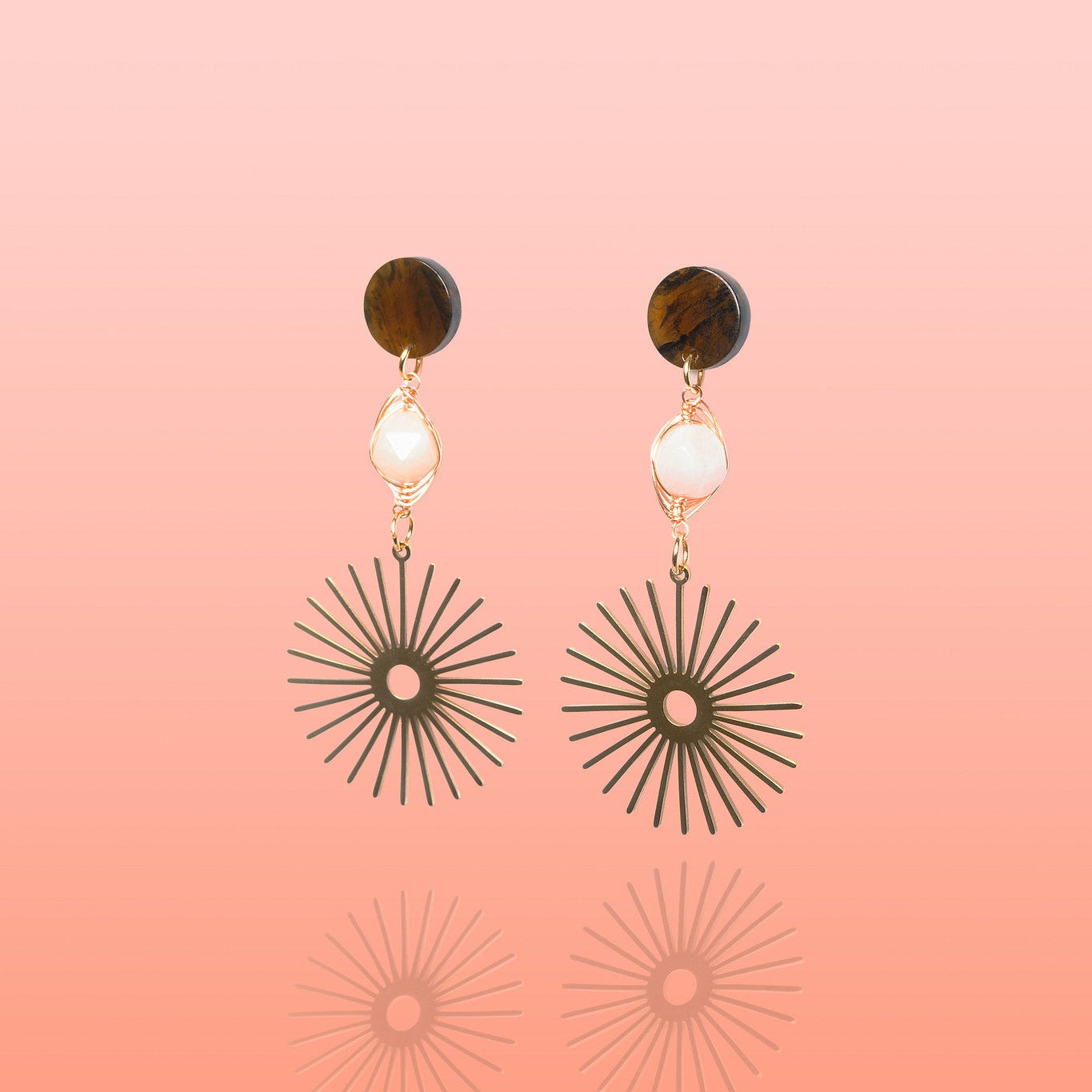 Pendientes Isela Sun Burst de jade marrón y rosa