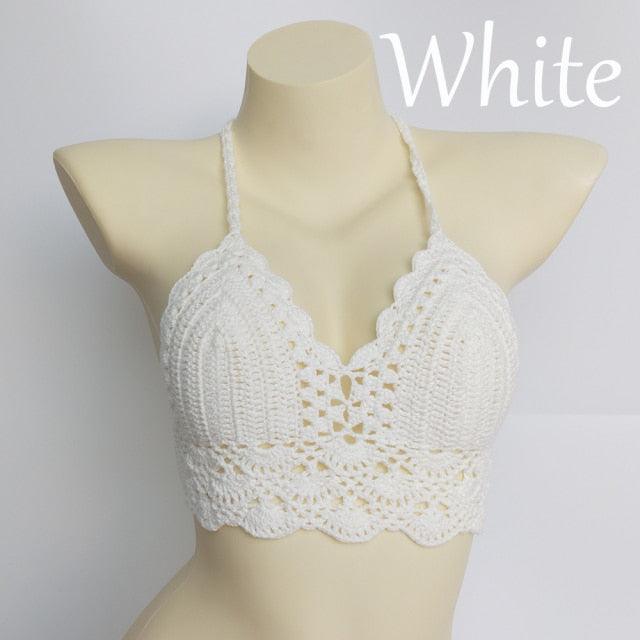 Woman Bikini Top Crochet Knit Separate Female Women Comfortable Beach Crochet Crop Summer Halter Tank Top Beach Knit Bra Beachwear Plus Size Bathing Suits Summer Beach Crochet Crop Tank Top