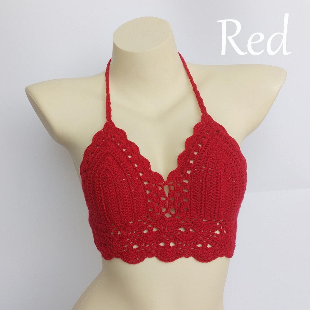 Woman Bikini Top Crochet Knit Separate Female Women Comfortable Beach Crochet Crop Summer Halter Tank Top Beach Knit Bra Beachwear Plus Size Bathing Suits Summer Beach Crochet Crop Tank Top
