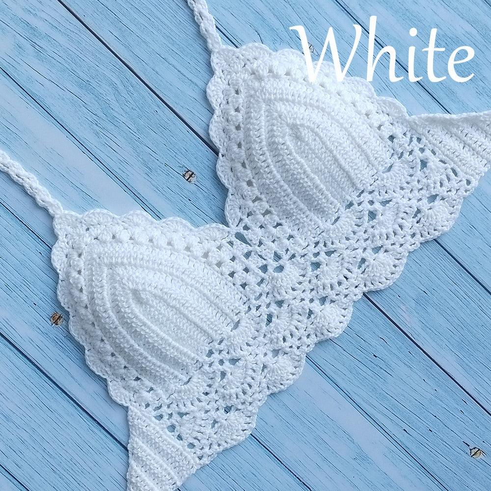Woman Bikini Top Crochet Knit Separate Female Women Comfortable Beach Crochet Crop Summer Halter Tank Top Beach Knit Bra Beachwear Plus Size Bathing Suits Summer Beach Crochet Crop Tank Top