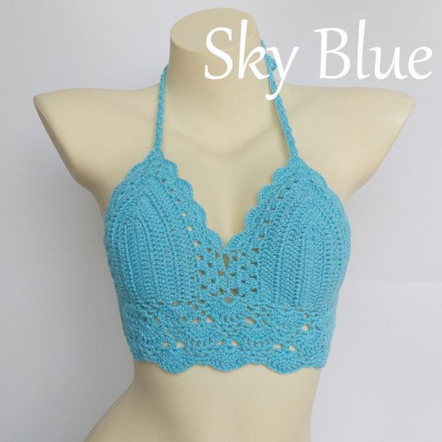 Woman Bikini Top Crochet Knit Separate Female Women Comfortable Beach Crochet Crop Summer Halter Tank Top Beach Knit Bra Beachwear Plus Size Bathing Suits Summer Beach Crochet Crop Tank Top