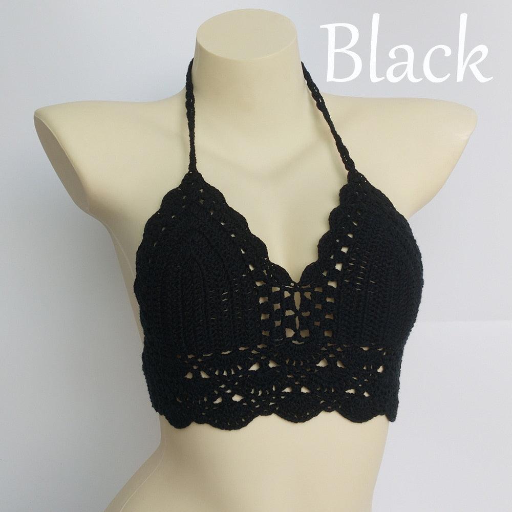 Woman Bikini Top Crochet Knit Separate Female Women Comfortable Beach Crochet Crop Summer Halter Tank Top Beach Knit Bra Beachwear Plus Size Bathing Suits Summer Beach Crochet Crop Tank Top