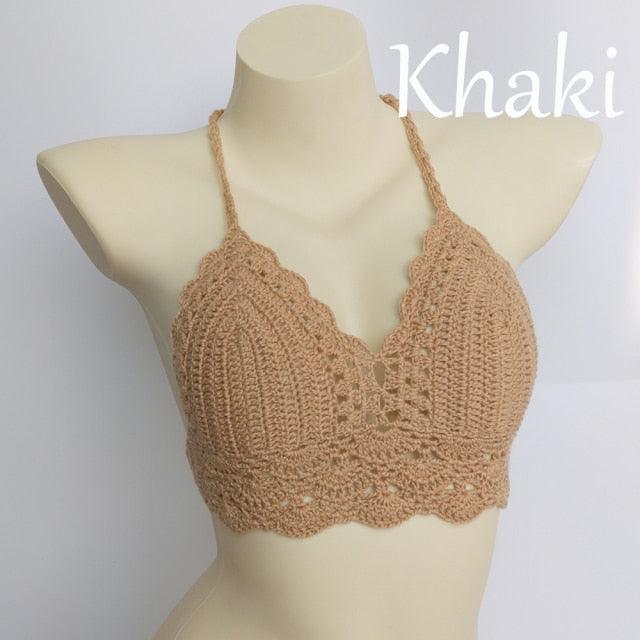 Woman Bikini Top Crochet Knit Separate Female Women Comfortable Beach Crochet Crop Summer Halter Tank Top Beach Knit Bra Beachwear Plus Size Bathing Suits Summer Beach Crochet Crop Tank Top