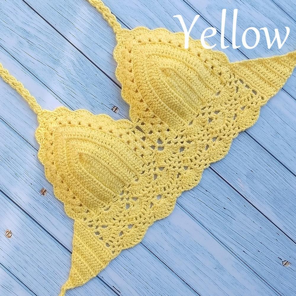 Woman Bikini Top Crochet Knit Separate Female Women Comfortable Beach Crochet Crop Summer Halter Tank Top Beach Knit Bra Beachwear Plus Size Bathing Suits Summer Beach Crochet Crop Tank Top