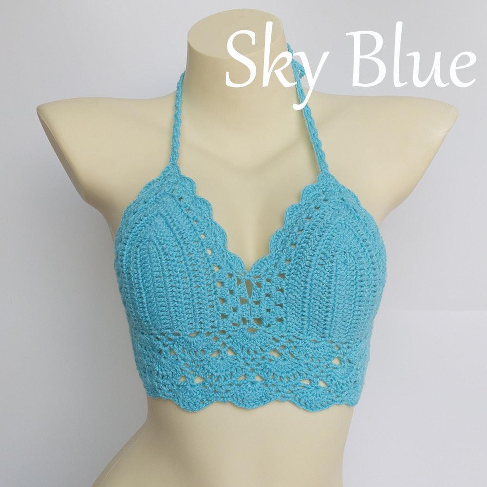 Woman Bikini Top Crochet Knit Separate Female Women Comfortable Beach Crochet Crop Summer Halter Tank Top Beach Knit Bra Beachwear Plus Size Bathing Suits Summer Beach Crochet Crop Tank Top