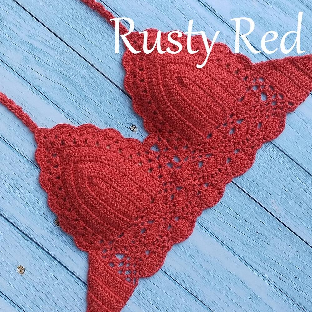Woman Bikini Top Crochet Knit Separate Female Women Comfortable Beach Crochet Crop Summer Halter Tank Top Beach Knit Bra Beachwear Plus Size Bathing Suits Summer Beach Crochet Crop Tank Top