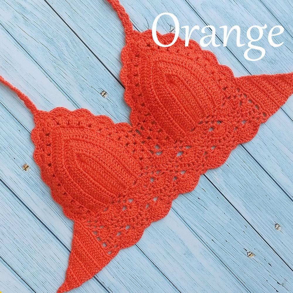 Woman Bikini Top Crochet Knit Separate Female Women Comfortable Beach Crochet Crop Summer Halter Tank Top Beach Knit Bra Beachwear Plus Size Bathing Suits Summer Beach Crochet Crop Tank Top