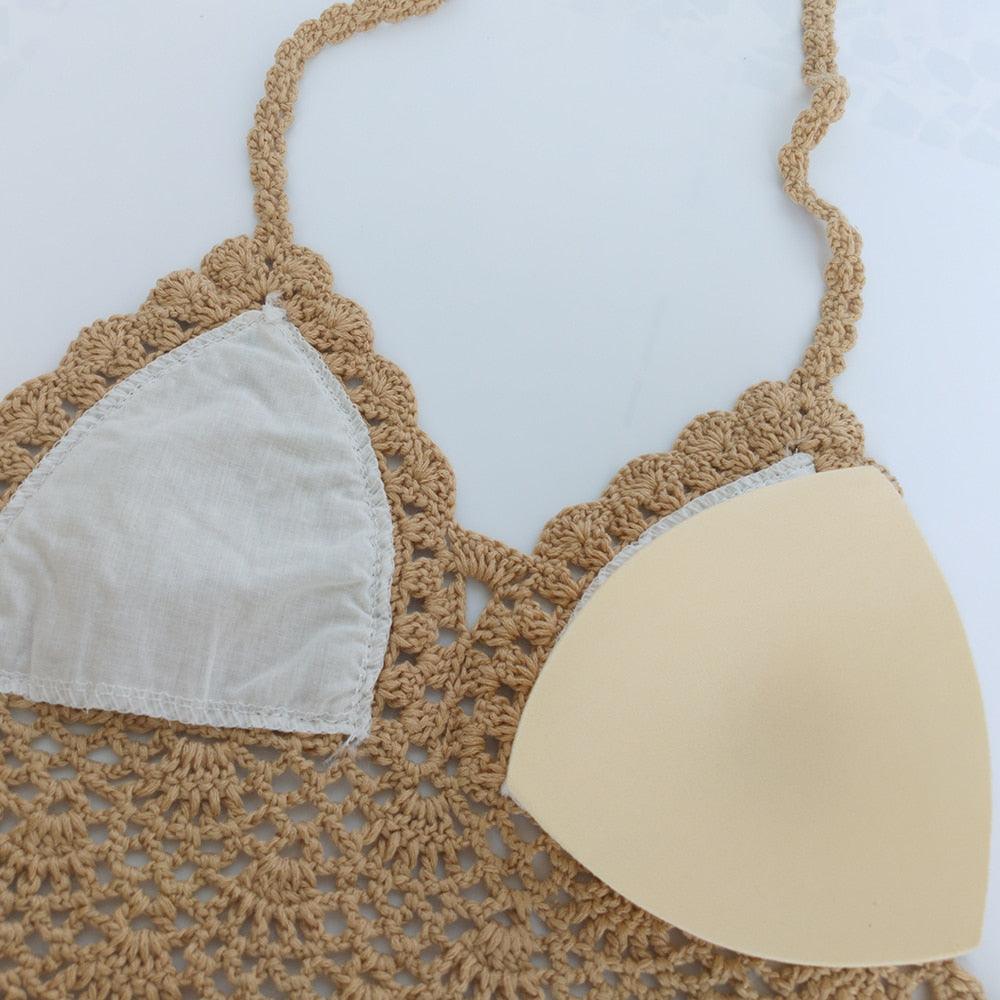 Woman Bikini Top Crochet Knit Separate Female Women Comfortable Beach Crochet Crop Summer Halter Tank Top Beach Knit Bra Beachwear Plus Size Bathing Suits Summer Beach Crochet Crop Tank Top