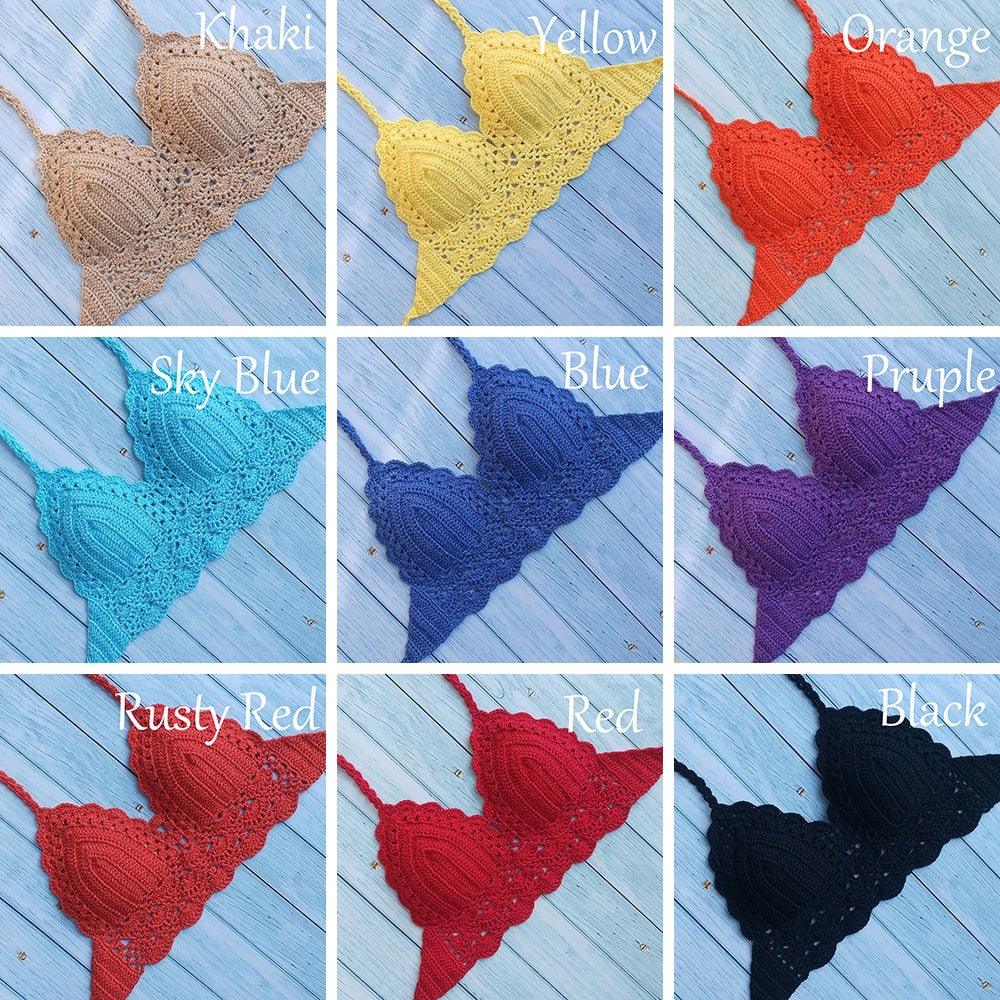 Woman Bikini Top Crochet Knit Separate Female Women Comfortable Beach Crochet Crop Summer Halter Tank Top Beach Knit Bra Beachwear Plus Size Bathing Suits Summer Beach Crochet Crop Tank Top