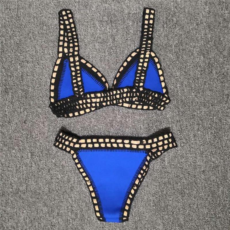 Women Bikini Set Swimwear Beachwear Low Waist Handmade Knit Swimsuit Female Bathing Suit Swimming Suit Women's Halter Sliding Triangle Bikini Sets Charming Tie Side Bathing Suit