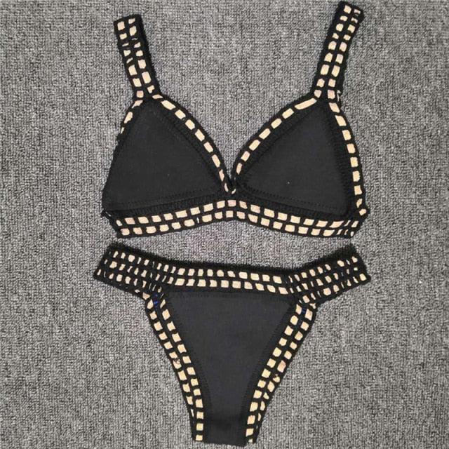 Women Bikini Set Swimwear Beachwear Low Waist Handmade Knit Swimsuit Female Bathing Suit Swimming Suit Women's Halter Sliding Triangle Bikini Sets Charming Tie Side Bathing Suit