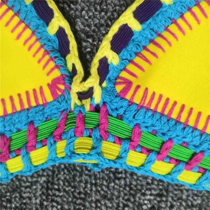 Women Bikini Set Swimwear Beachwear Low Waist Handmade Knit Swimsuit Female Bathing Suit Swimming Suit Women's Halter Sliding Triangle Bikini Sets Charming Tie Side Bathing Suit