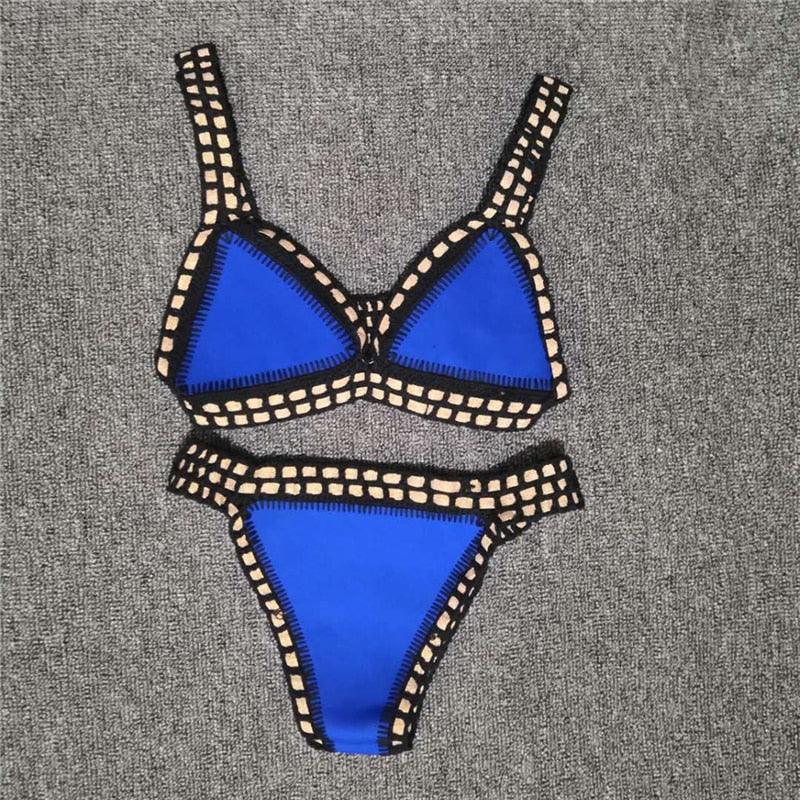 Women Bikini Set Swimwear Beachwear Low Waist Handmade Knit Swimsuit Female Bathing Suit Swimming Suit Women's Halter Sliding Triangle Bikini Sets Charming Tie Side Bathing Suit
