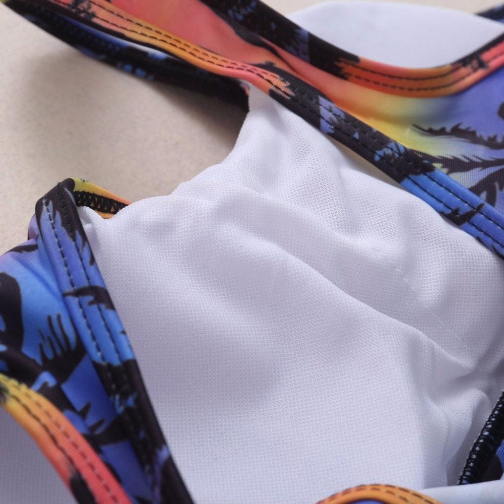 Women Crop Top Swimsuit High Waist Shorts Floral Bikini Beach Swimwear Beachwear New Women's Halter High Waist Bikini Two Piece Swimsuits Matching Soft Bathing Suits