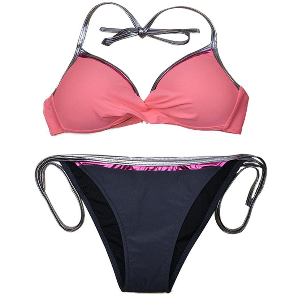 Women Cute Large Swimsuits Push Up Bikini Women Triangle Push Up Bikini Set Molded Bra Swimsuit Women's Plus Size Swimwear Beach Wear Bikinis Female Bathing Suit Swimming Suits