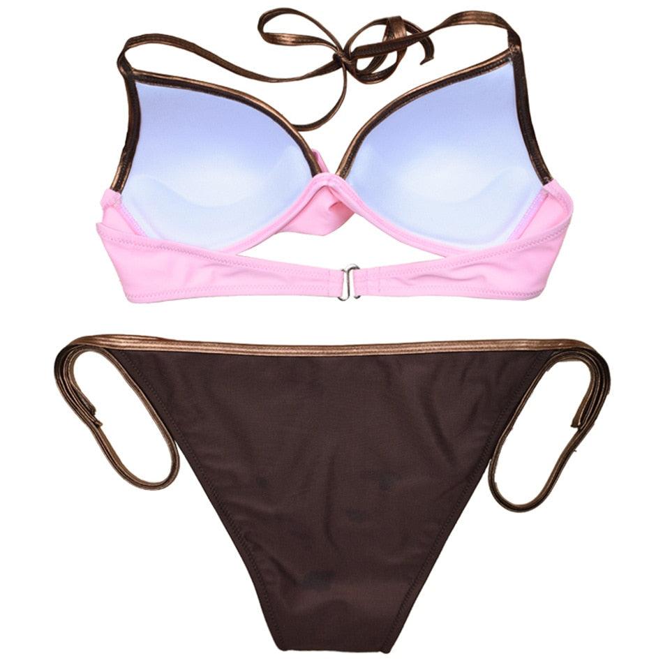 Women Cute Large Swimsuits Push Up Bikini Women Triangle Push Up Bikini Set Molded Bra Swimsuit Women's Plus Size Swimwear Beach Wear Bikinis Female Bathing Suit Swimming Suits
