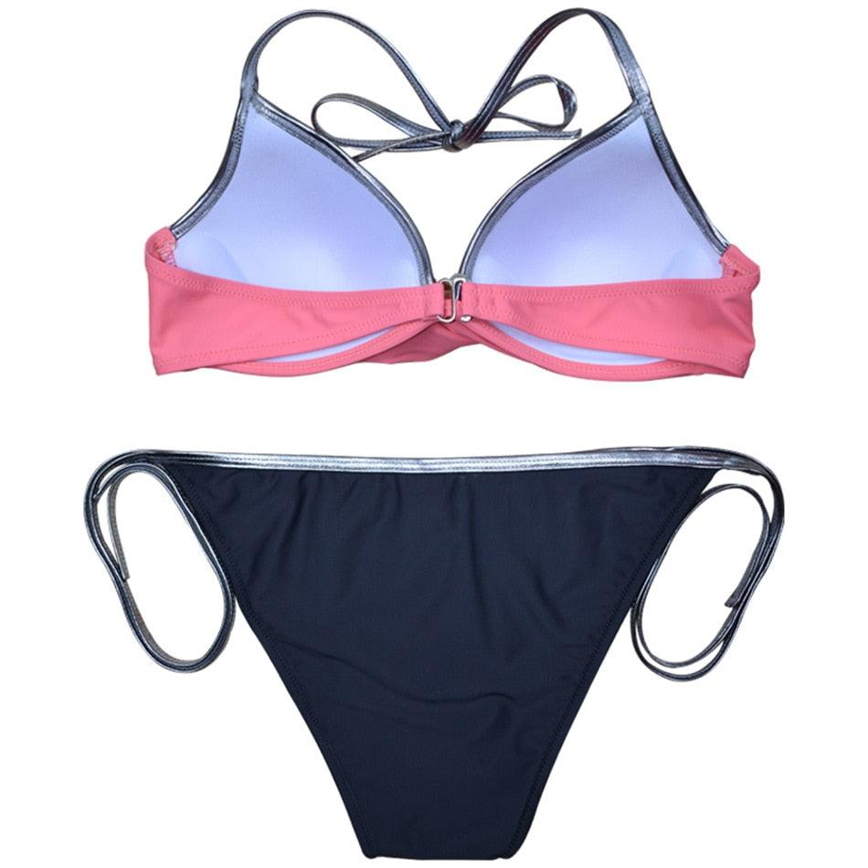 Women Cute Large Swimsuits Push Up Bikini Women Triangle Push Up Bikini Set Molded Bra Swimsuit Women's Plus Size Swimwear Beach Wear Bikinis Female Bathing Suit Swimming Suits