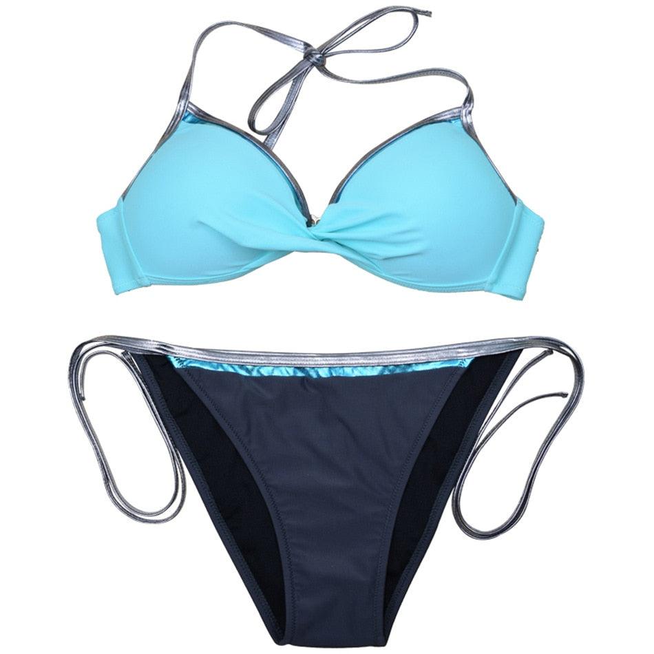 Women Cute Large Swimsuits Push Up Bikini Women Triangle Push Up Bikini Set Molded Bra Swimsuit Women's Plus Size Swimwear Beach Wear Bikinis Female Bathing Suit Swimming Suits