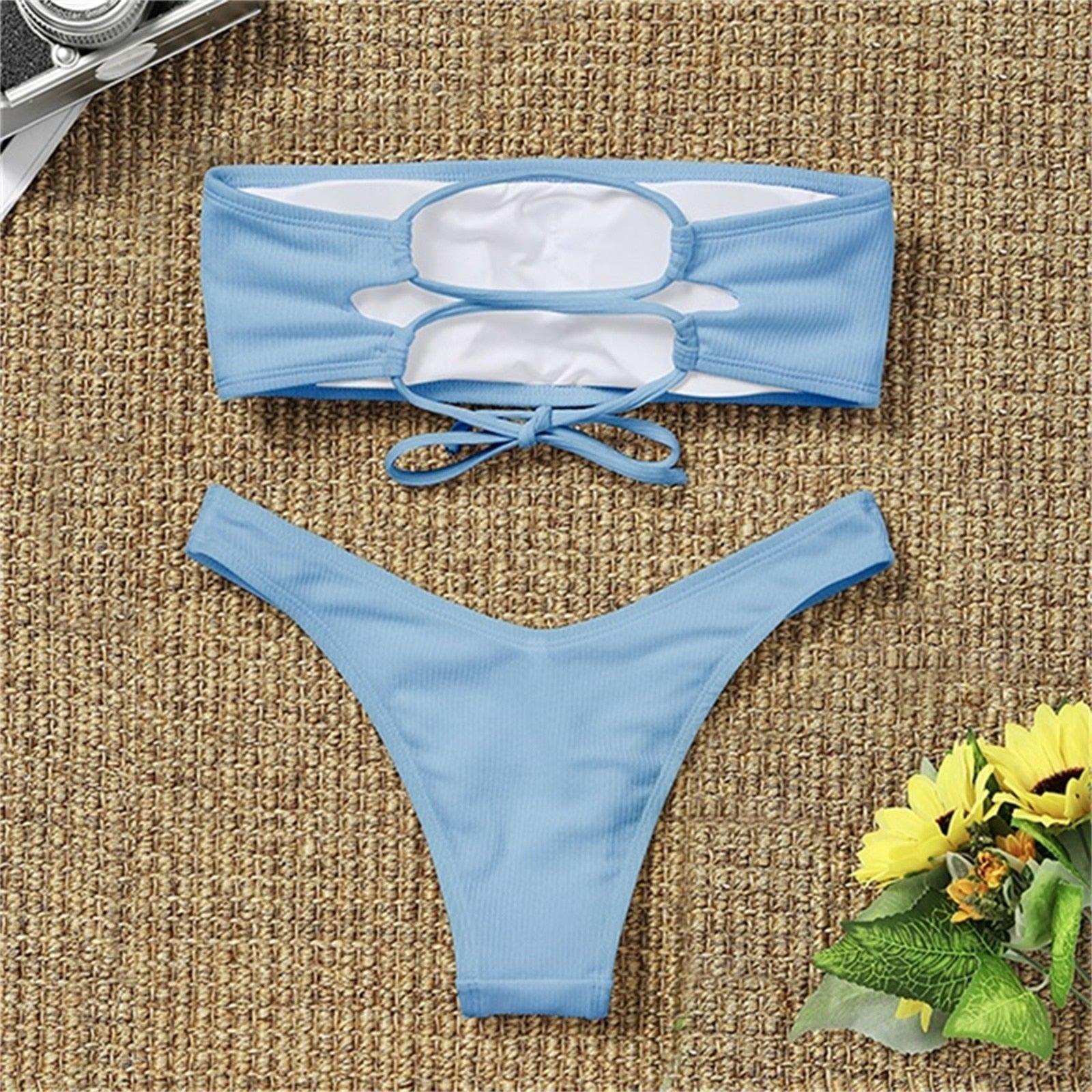 Women's Bikini Two Piece Swimsuit Swimwear Beach Bathing Suit Woman Two-Piece Strapless Padded High Cut Bandeau Bathing Suit Swimwear