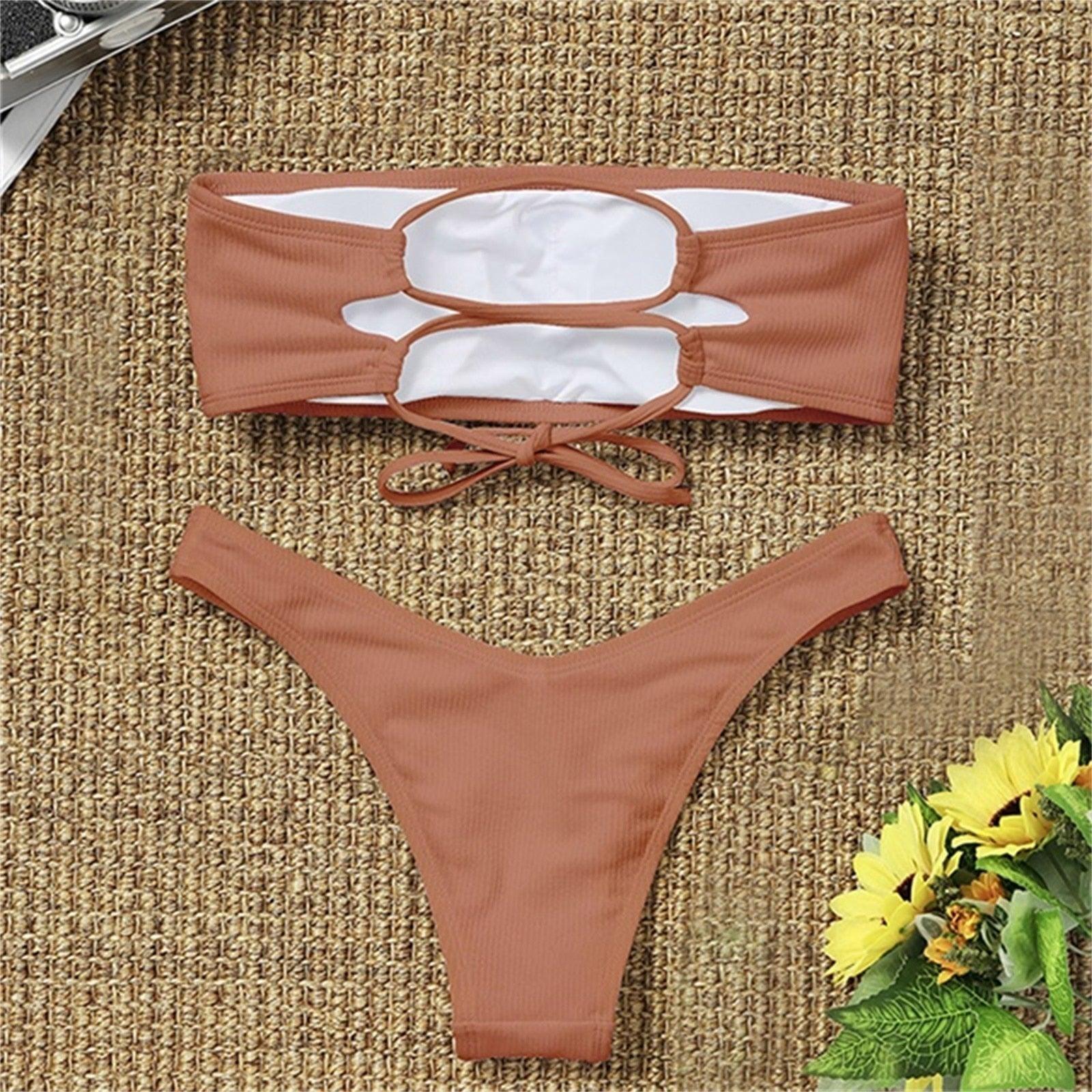Women's Bikini Two Piece Swimsuit Swimwear Beach Bathing Suit Woman Two-Piece Strapless Padded High Cut Bandeau Bathing Suit Swimwear