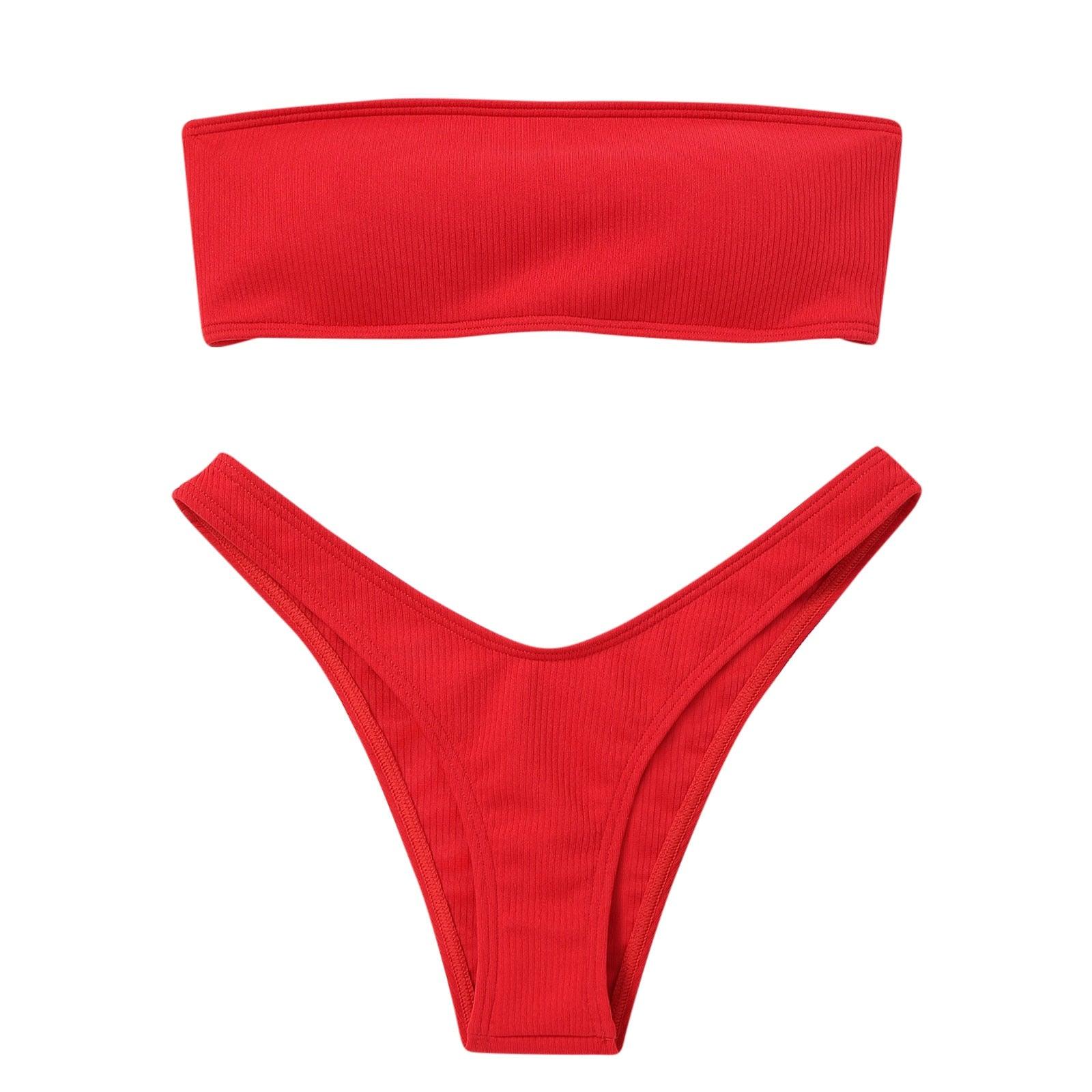 Women's Bikini Two Piece Swimsuit Swimwear Beach Bathing Suit Woman Two-Piece Strapless Padded High Cut Bandeau Bathing Suit Swimwear