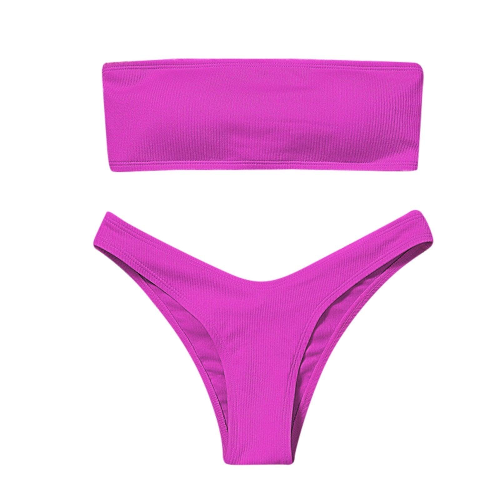 Women's Bikini Two Piece Swimsuit Swimwear Beach Bathing Suit Woman Two-Piece Strapless Padded High Cut Bandeau Bathing Suit Swimwear