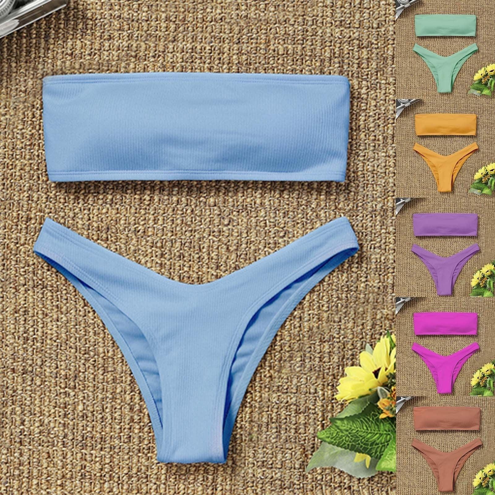 Women's Bikini Two Piece Swimsuit Swimwear Beach Bathing Suit Woman Two-Piece Strapless Padded High Cut Bandeau Bathing Suit Swimwear