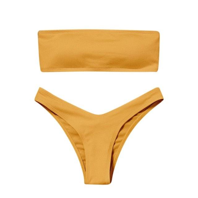 Women's Bikini Two Piece Swimsuit Swimwear Beach Bathing Suit Woman Two-Piece Strapless Padded High Cut Bandeau Bathing Suit Swimwear