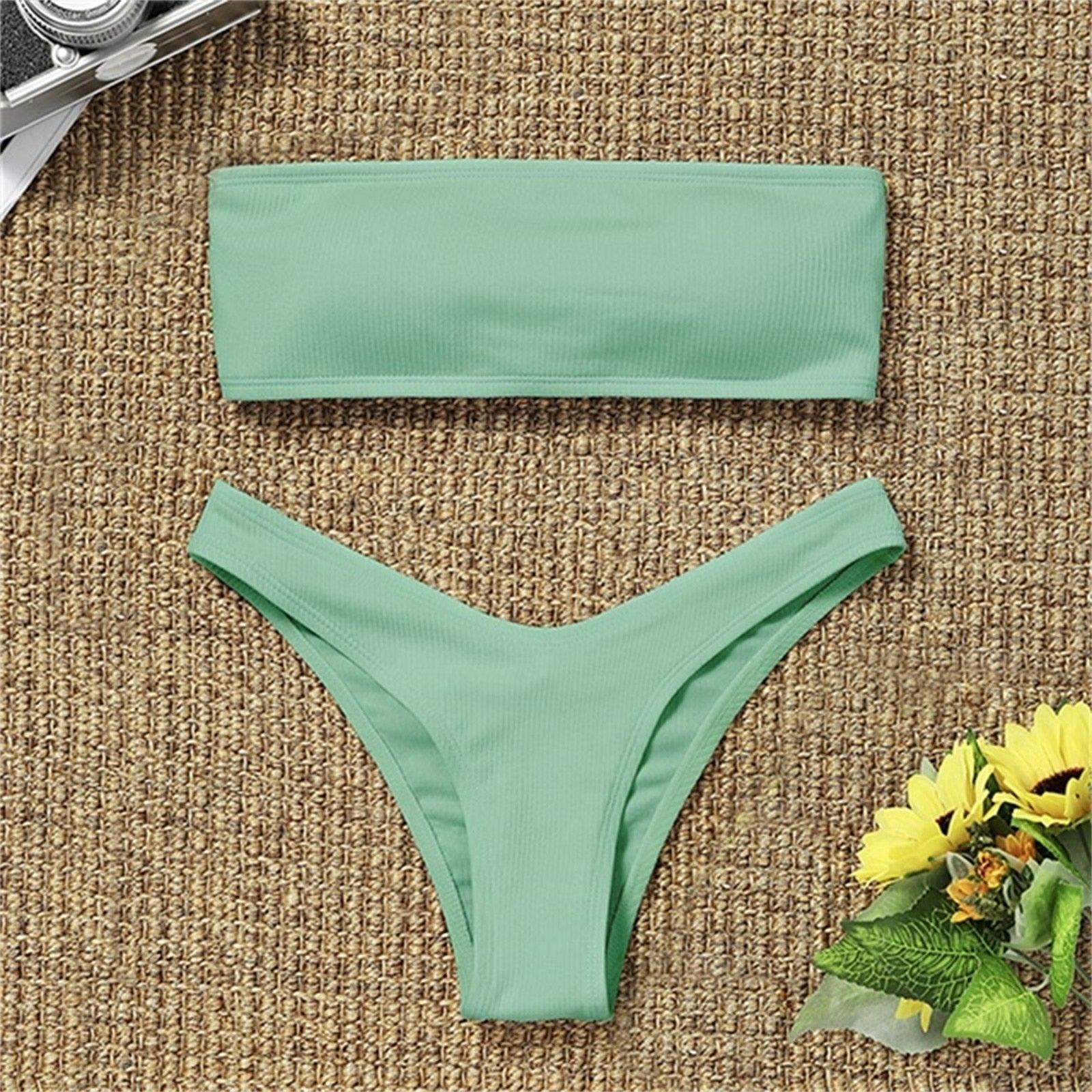Women's Bikini Two Piece Swimsuit Swimwear Beach Bathing Suit Woman Two-Piece Strapless Padded High Cut Bandeau Bathing Suit Swimwear