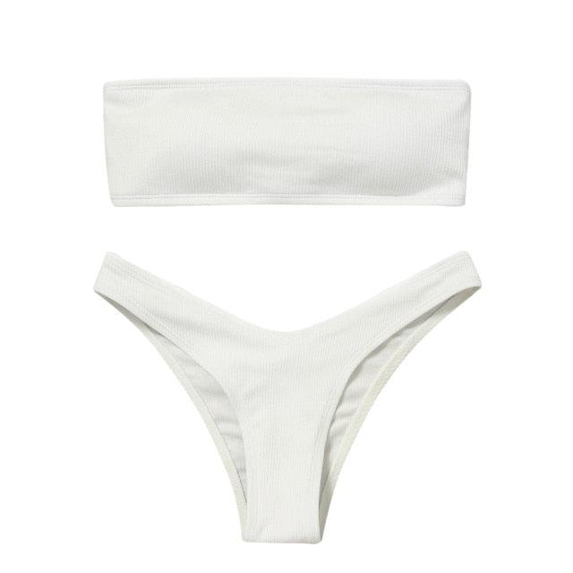 Women's Bikini Two Piece Swimsuit Swimwear Beach Bathing Suit Woman Two-Piece Strapless Padded High Cut Bandeau Bathing Suit Swimwear