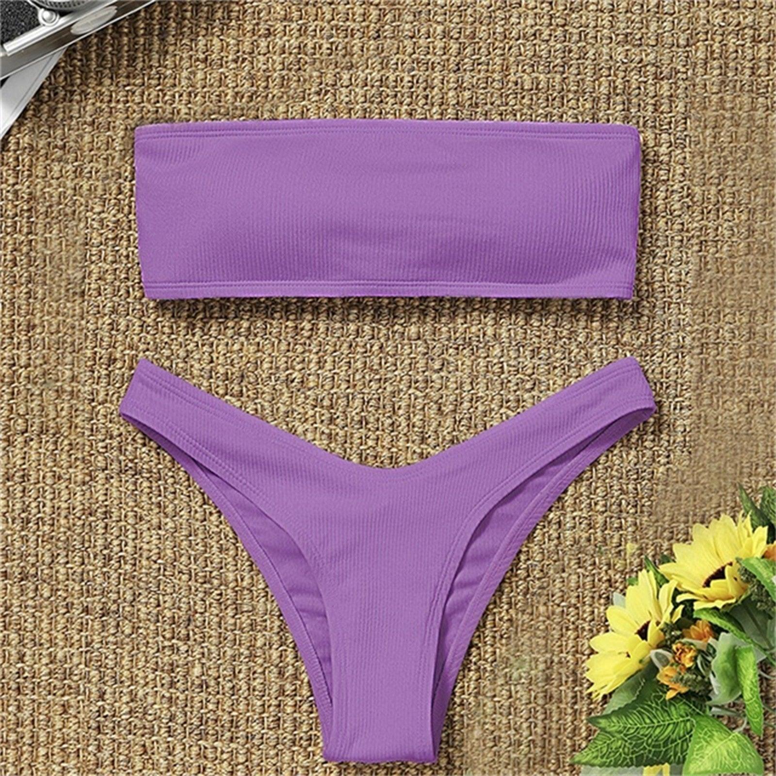 Women's Bikini Two Piece Swimsuit Swimwear Beach Bathing Suit Woman Two-Piece Strapless Padded High Cut Bandeau Bathing Suit Swimwear