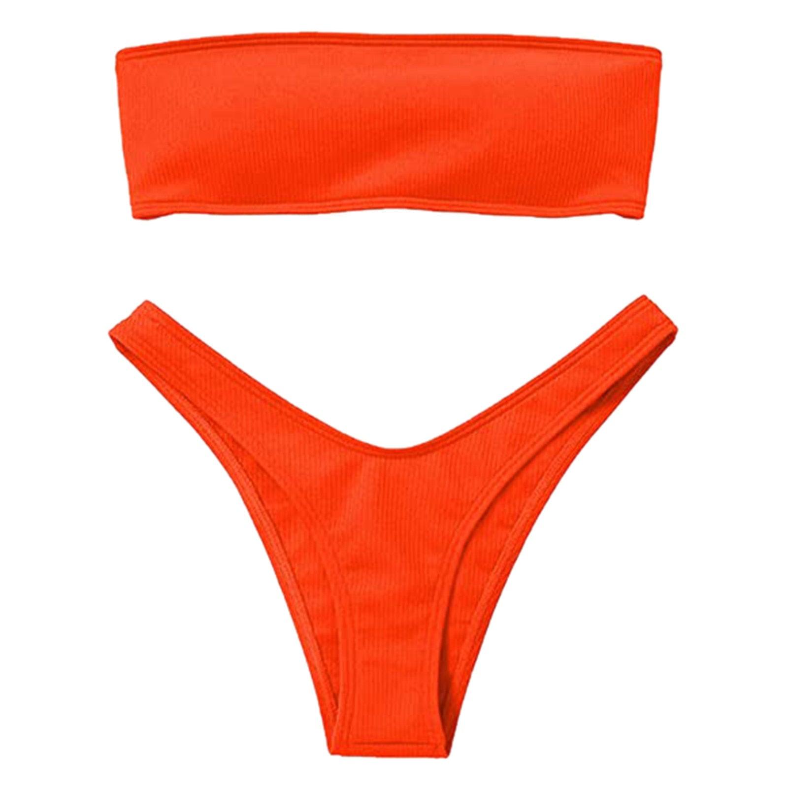 Women's Bikini Two Piece Swimsuit Swimwear Beach Bathing Suit Woman Two-Piece Strapless Padded High Cut Bandeau Bathing Suit Swimwear