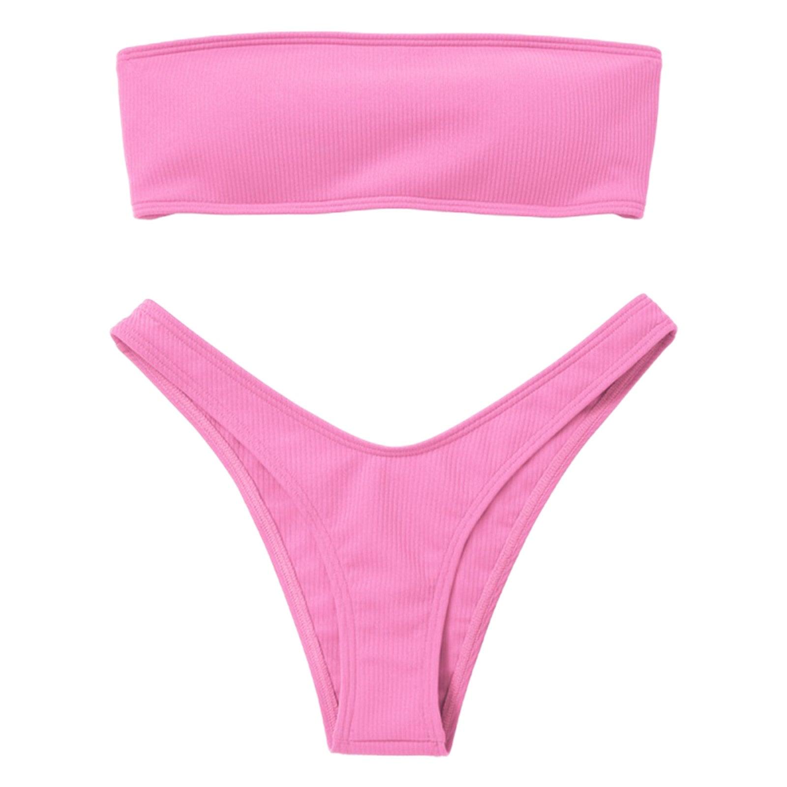 Women's Bikini Two Piece Swimsuit Swimwear Beach Bathing Suit Woman Two-Piece Strapless Padded High Cut Bandeau Bathing Suit Swimwear