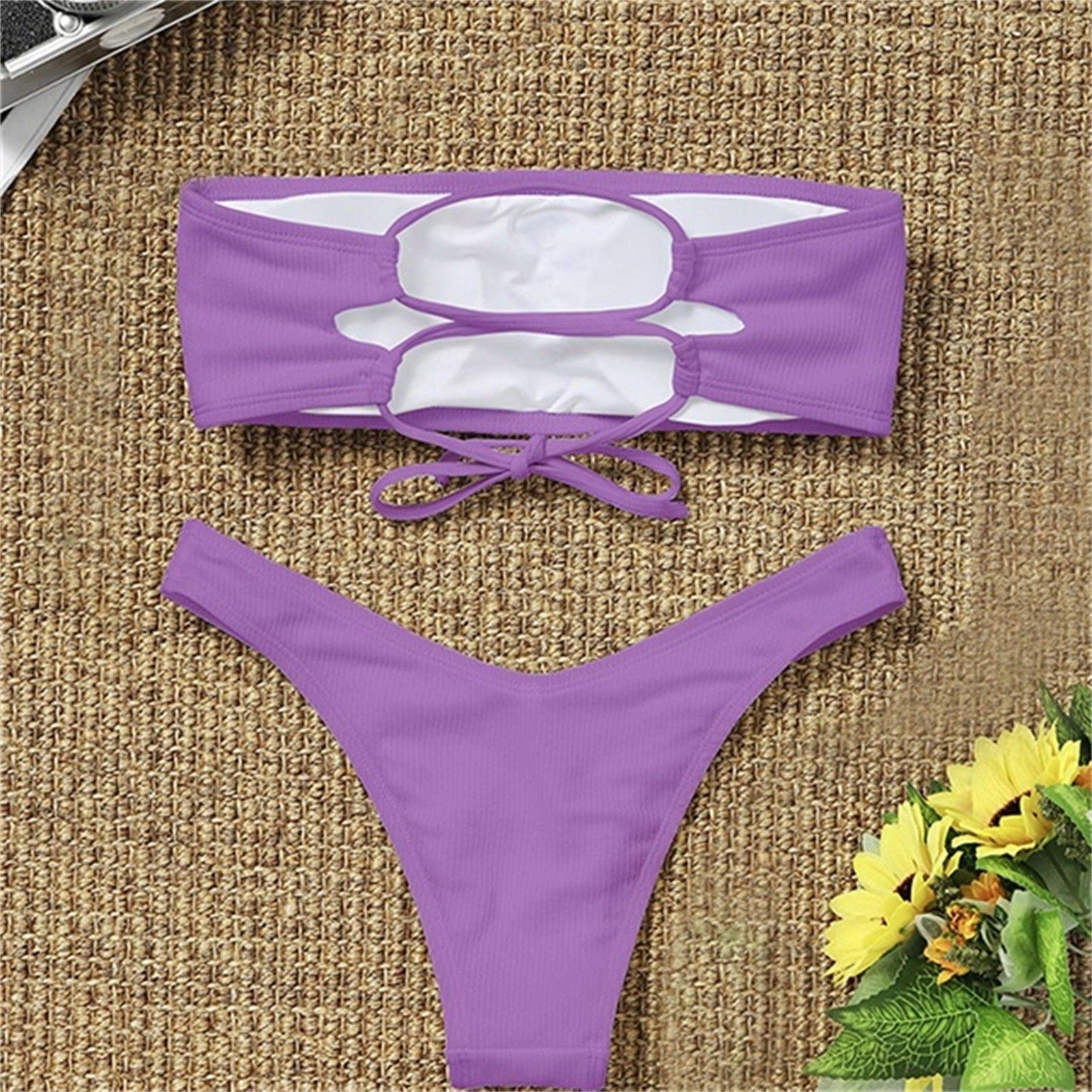 Women's Bikini Two Piece Swimsuit Swimwear Beach Bathing Suit Woman Two-Piece Strapless Padded High Cut Bandeau Bathing Suit Swimwear