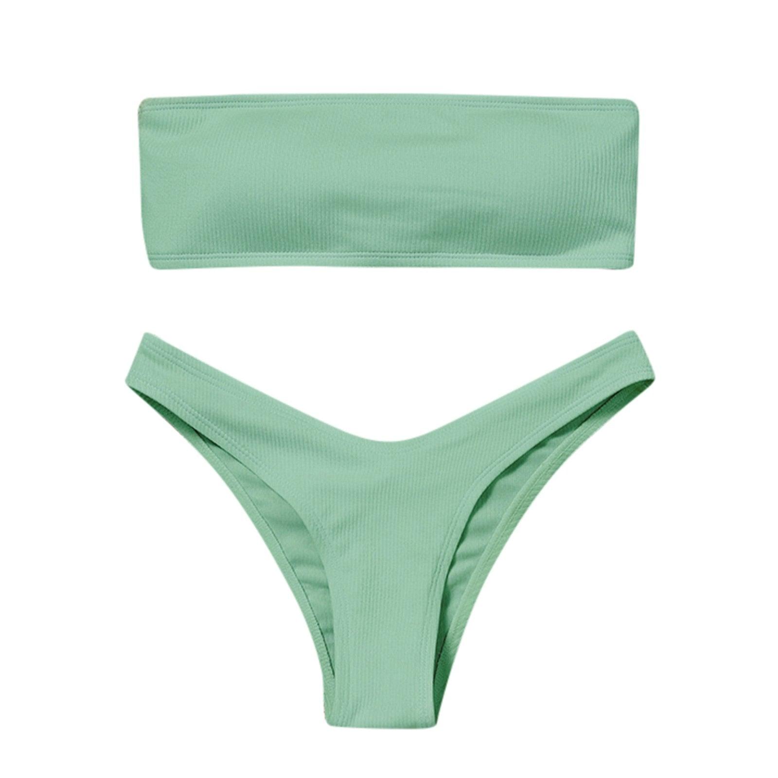 Women's Bikini Two Piece Swimsuit Swimwear Beach Bathing Suit Woman Two-Piece Strapless Padded High Cut Bandeau Bathing Suit Swimwear