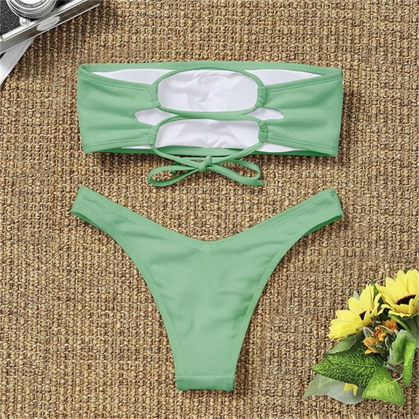 Women's Bikini Two Piece Swimsuit Swimwear Beach Bathing Suit Woman Two-Piece Strapless Padded High Cut Bandeau Bathing Suit Swimwear