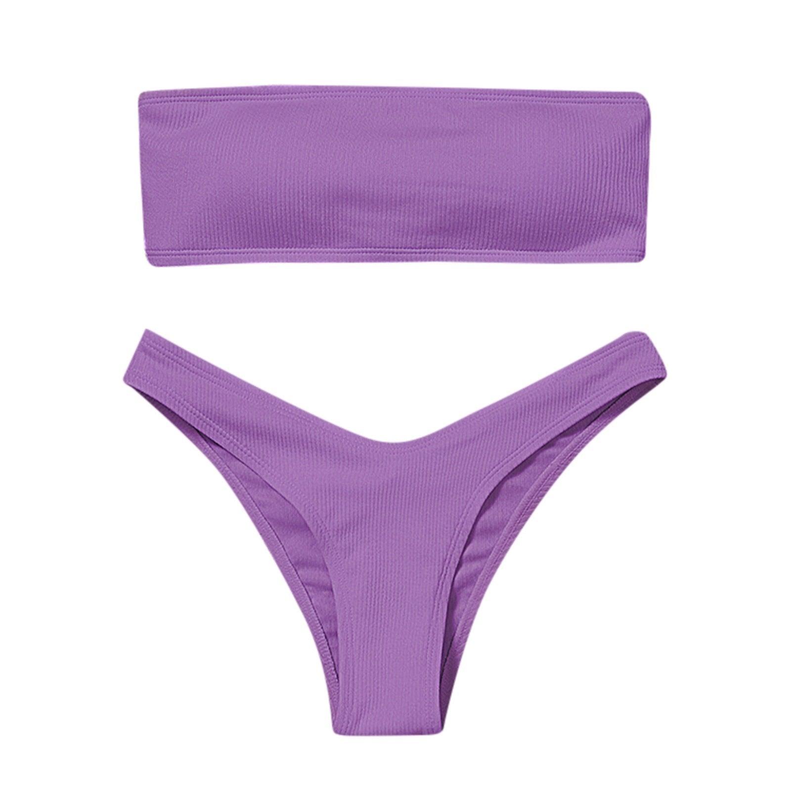 Women's Bikini Two Piece Swimsuit Swimwear Beach Bathing Suit Woman Two-Piece Strapless Padded High Cut Bandeau Bathing Suit Swimwear