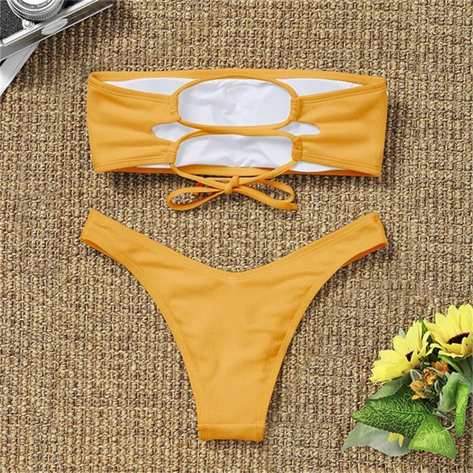 Women's Bikini Two Piece Swimsuit Swimwear Beach Bathing Suit Woman Two-Piece Strapless Padded High Cut Bandeau Bathing Suit Swimwear