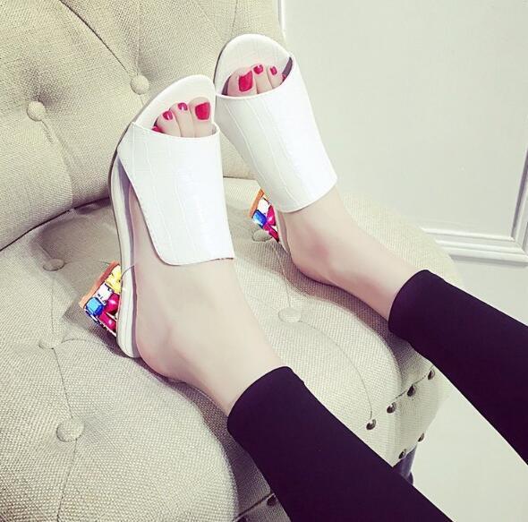 Women Square Heels Summer Sandals Open Toe Multi Colors Shoes Cute Sandals Flip Flops Slip On Fashion Wedding Dress Chunky Block Heels Open Back High Heel Slide Slipper