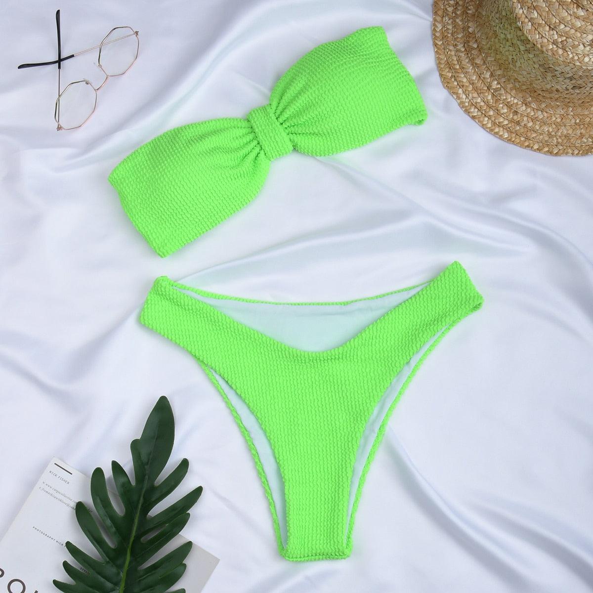 Women Swimsuit Female Bikini Swimwear Women Bikini Set Swimming Suit Bandage Bikini Set Push-Up Swimwear Beachwear Swimsuit Bathing Suits Off Shoulder High Waist Beachwear Set