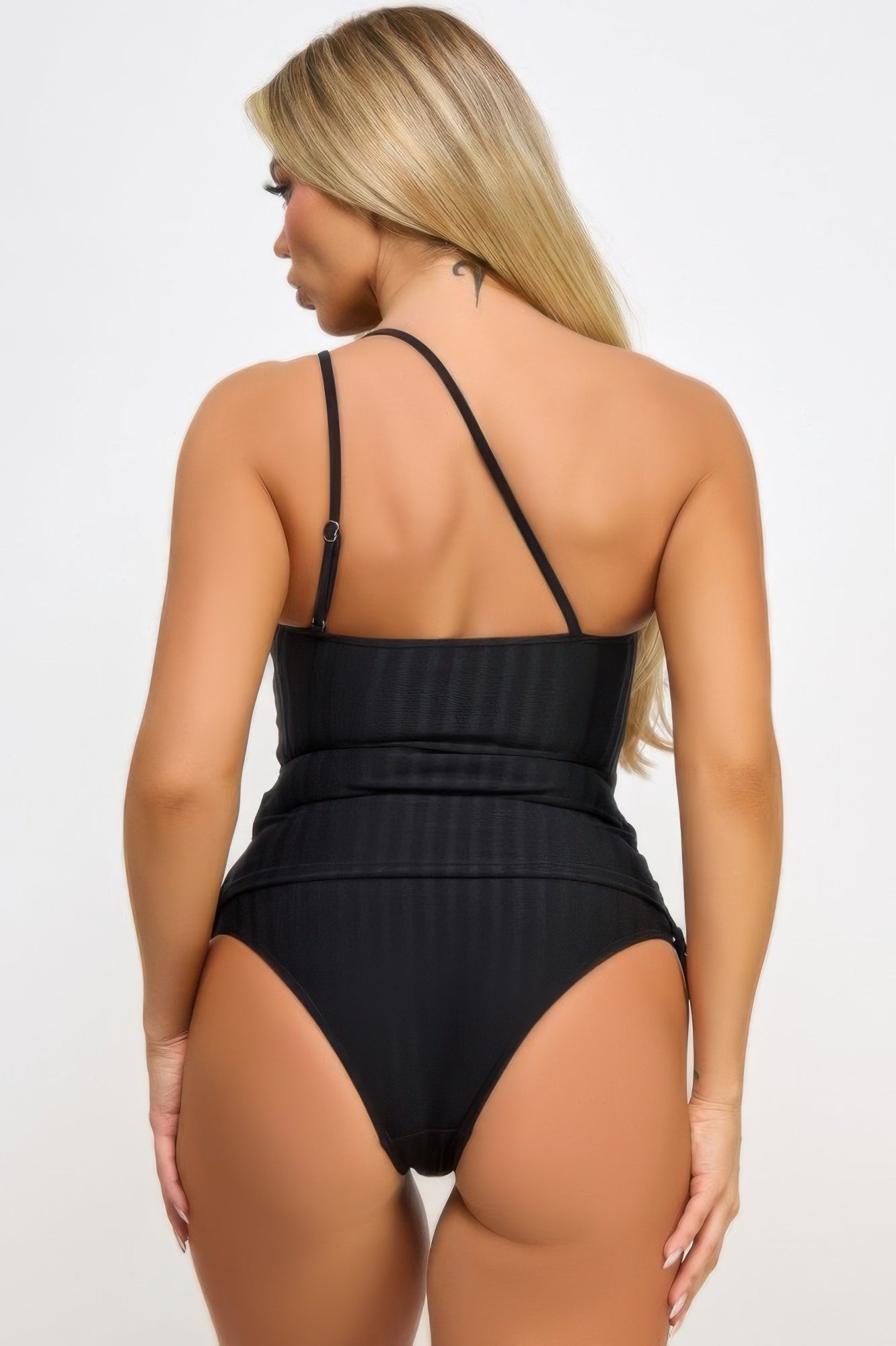Women Swimwear Bathing Suits: One-Shoulder Black Swim Top